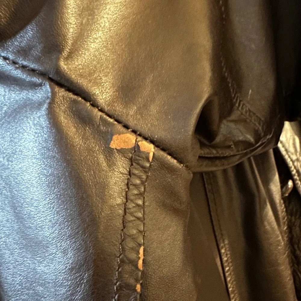 VTG Cooper Brown Leather Car Coat Jacket Made in USA Zip Out Faux Fur Liner 44 L - Picture 11 of 11